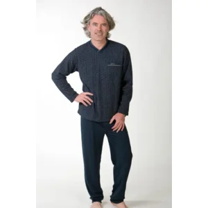 Perlina Pyjama Heren: Kyle, Navy, Badstof + gemoltoneerd ( LINA.144 )