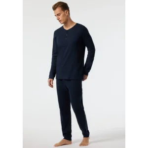 Schiesser Fashion Nightwear herenpyjama in donkerblauw