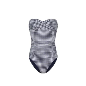 Cyell Gingham strapless badpak in blauw vichy printje