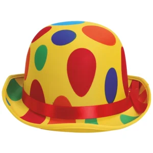 Hoed - Bolhoed - Clown - Geel met gekleurde stippen