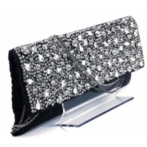 CHEEMO Kristelle Studded Diamond Gala handgemaakte clutch STRASS-ZWART