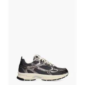 Mercer Amsterdam The Re-Run Cracked Donkergrijs Damessneakers
