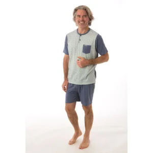 Perlina Heren Pyjama: Aiden, Jeans Blauw, korte mouw / short ( LINA.127 )