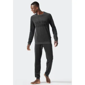 Schiesser Herenpyjama lange pyjamaset, antracietmelange, 50
