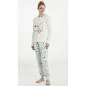 Happy People Dames Pyjama: Ecru / groen ( HAP.42 )