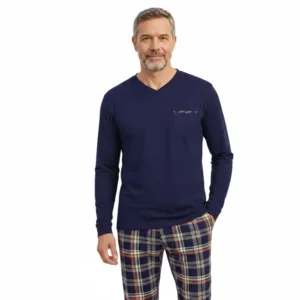 Ringella Pyjama Heren: Blauw / koraal, Interlock  rin.643