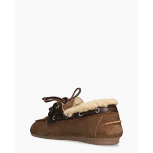 Posa Boat Loafer Brushed Fur Bruin Dames Veterschoenen