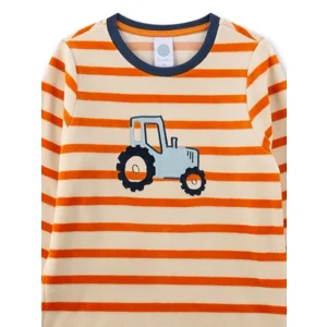Sanetta Jongens pyjama: Velours, Gestreept tractor ( SAN.164 )