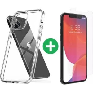 iPhone 12 (pro) hoesje transparant - Clear case + 1x Screenprotector Tempered Glass