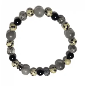 Dalmation black gray beads armband