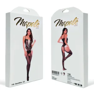 Mapalé Zwarte Visnet Bodystocking In Dienstmeisjesstijl
