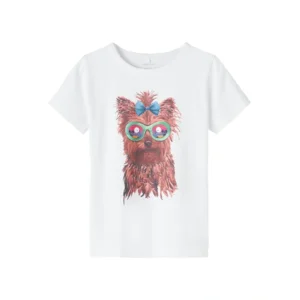Name it Meisjes Witte Tshirt Faithe Honden Print
