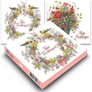 Kaarten - Kerst - Janneke Brinkman - Krans vogels / kerststuk in mand - 10st.