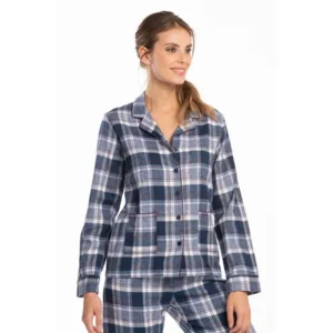 Eskimo Pat damespyjama in blauw met ruitjespatroon