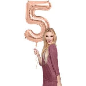 Folieballon - Cijfer - 5 - Rosé goud - 86cm - Zonder vulling