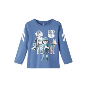 Name it Jongens Kinderkleding Blauwe Tshirts Playmobile Lange Mouwen Dohn Bijou Blue