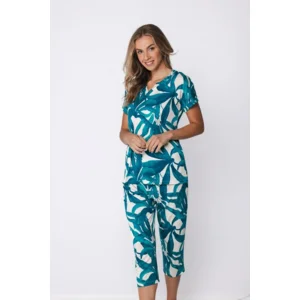 Pastunette Dames Pyjama: Turquoise, korte mouw - kniebroek ( PAS.155 )