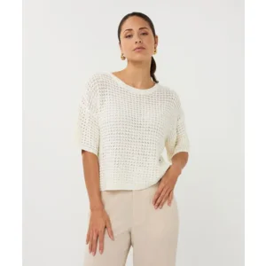 Esqualo Pull: Off White, Ajour brei ( ESQ.316 )