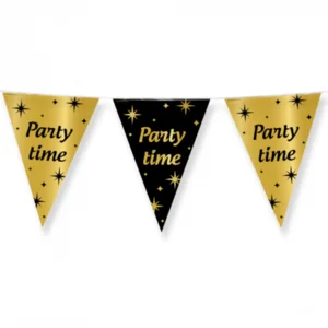 Vlaggenlijn - Party time - Goud, zwart - 10m