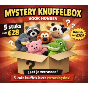 Mystery Knuffelbox – 5 hondenspeeltjes voor €28