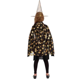 Kostuum - Heksencape met hoed - Zwart/goud - Voor kinderen - One size