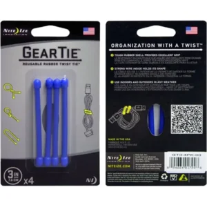 Nite Ize Gear Tie 3" Blauw 4 Stuks Herbruikbare kabelbinder GT3-4PK-03