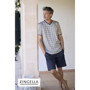 Ringella Heren pyjama: Beige Carree, V hals ( RIN.626 )