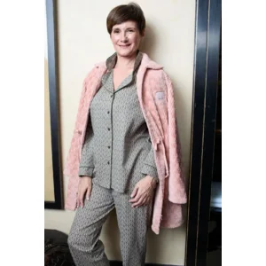 Egatex dames Pyjama: Groen / Roze, Doorknoop model ( EGA.508 )