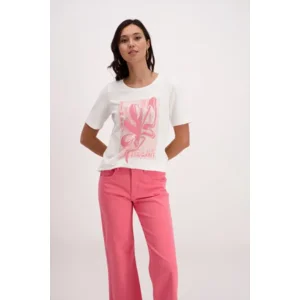 Signe Nature Shirt: Ecru / roze, Korte mouw ( Signe.1310 )