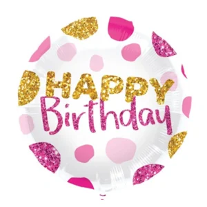 Folieballon - Happy birthday dots - Wit roze goud - Zonder vulling