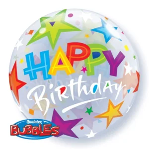 Folieballon - Happy birthday sterren - Bubble - 56cm - Zonder vulling