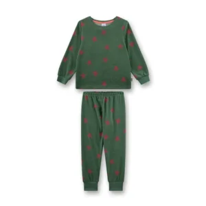 Sanetta pyjama meisjes / Jongens: groen met sterren, badstof  san.176