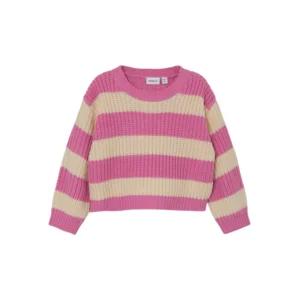 Name it Meisjes Roos Gestreepte Knit Boxy Korte Trui Bilian Cyclamen