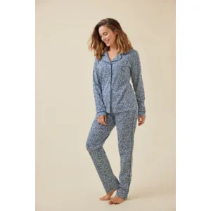 Promise dames pyjama doorknoop marine