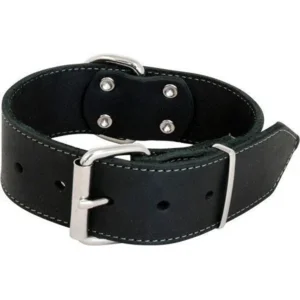 J&V Halsband Leder Hond Zwart Breed 75cm x 50mm