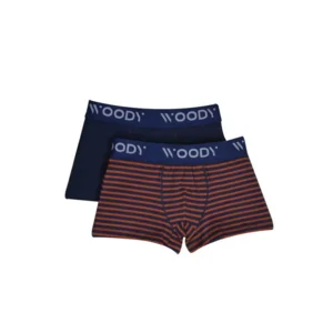 Woody 202-1-cld-z - jongens short 2 pack donkerblauw streep + donkerblauw 10 jaar/140