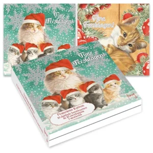 Kaarten - Kerst - Franciens katten - Moeder met 4 kittens & Binkie - 10st.
