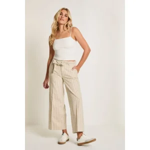 Para Mi Linnen Broek: Cloë Belt, Striped linnen, Sand kleur / Navy ( PARA.417 )