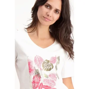 Signe nature T-shirt: Ecru / Fushia, Korte mouw ( Signe.1224 )