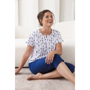 Pastunette Dames Pyjama: Dark Blue, Korte mouw / knie broek ( PAS.161 )