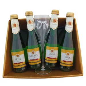Schuimwijn : Beste Wensen voor 2026 (4 flesjes) met Glas