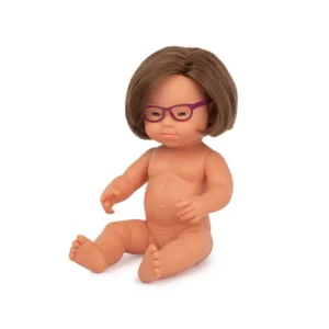Miniland Babypop Blank Meisje met het Syndroom van Down en een Bril 38cm