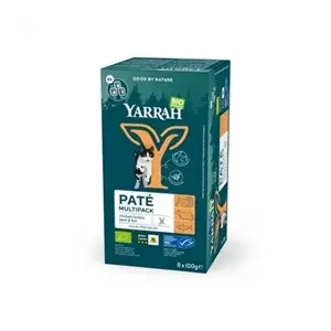 Yarrah Organic Kat Multipack Paté Zalm/Rund/Kalkoen/Kip Graanvrij 8X100 gr