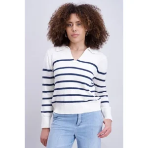 Signe Nature Pull: Lange mouw, gestreept, Ecru Navy ( SIGNE.1349 )