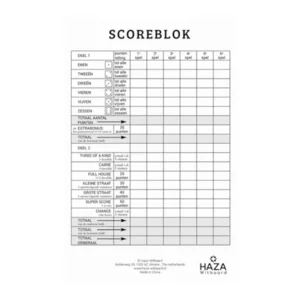 Scoreblok - Yahtzee - Klein - Blok 250 vel