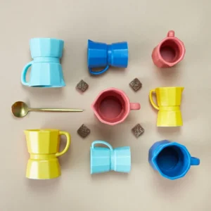 Balvi Espresso Kopjes Tassen Set Moka Kleuren Keramiek 4 stuks