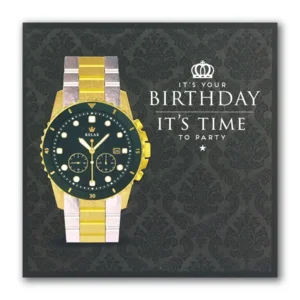 Kaart - Happy birthday, horloge - Glitter & Glamour - SQA.3010