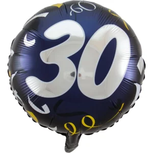 Folieballon - 30 jaar - Zwart, zilver, goud -  45cm  - Zonder vulling