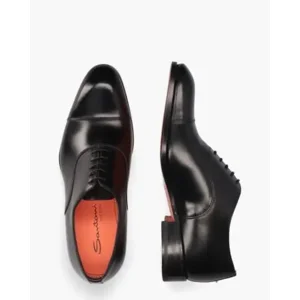 Santoni 12474 Zwart Heren Veterschoenen