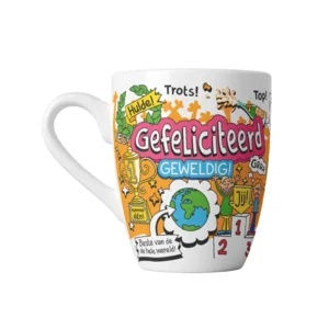 Mok - Cartoonmok - Gefeliciteerd - Petje af